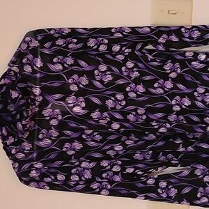 White House Black Market XL Black and Purple floral mesh Turtleneck